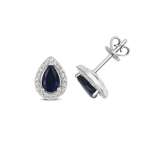 Diamond And Sapphire Halo Studs Pear